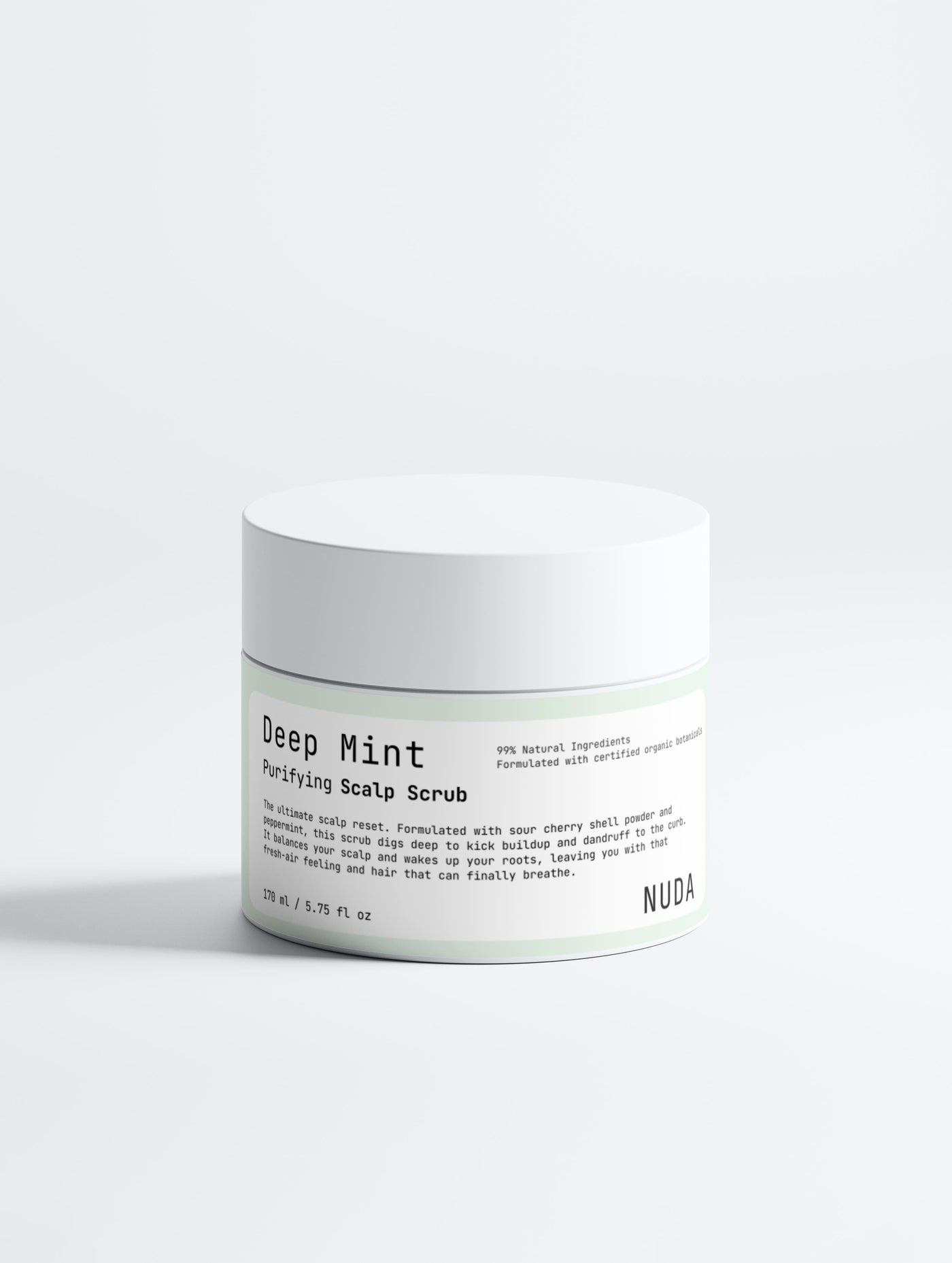 NUDA Deep Mint purifying scalp scrub for oily roots and scalp buildup