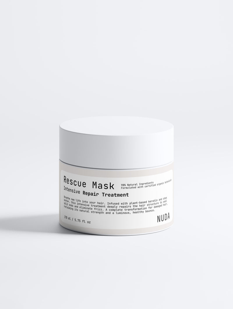NUDA Rescue Mask intensive repair treatment jar, certified under the COSMOS standard