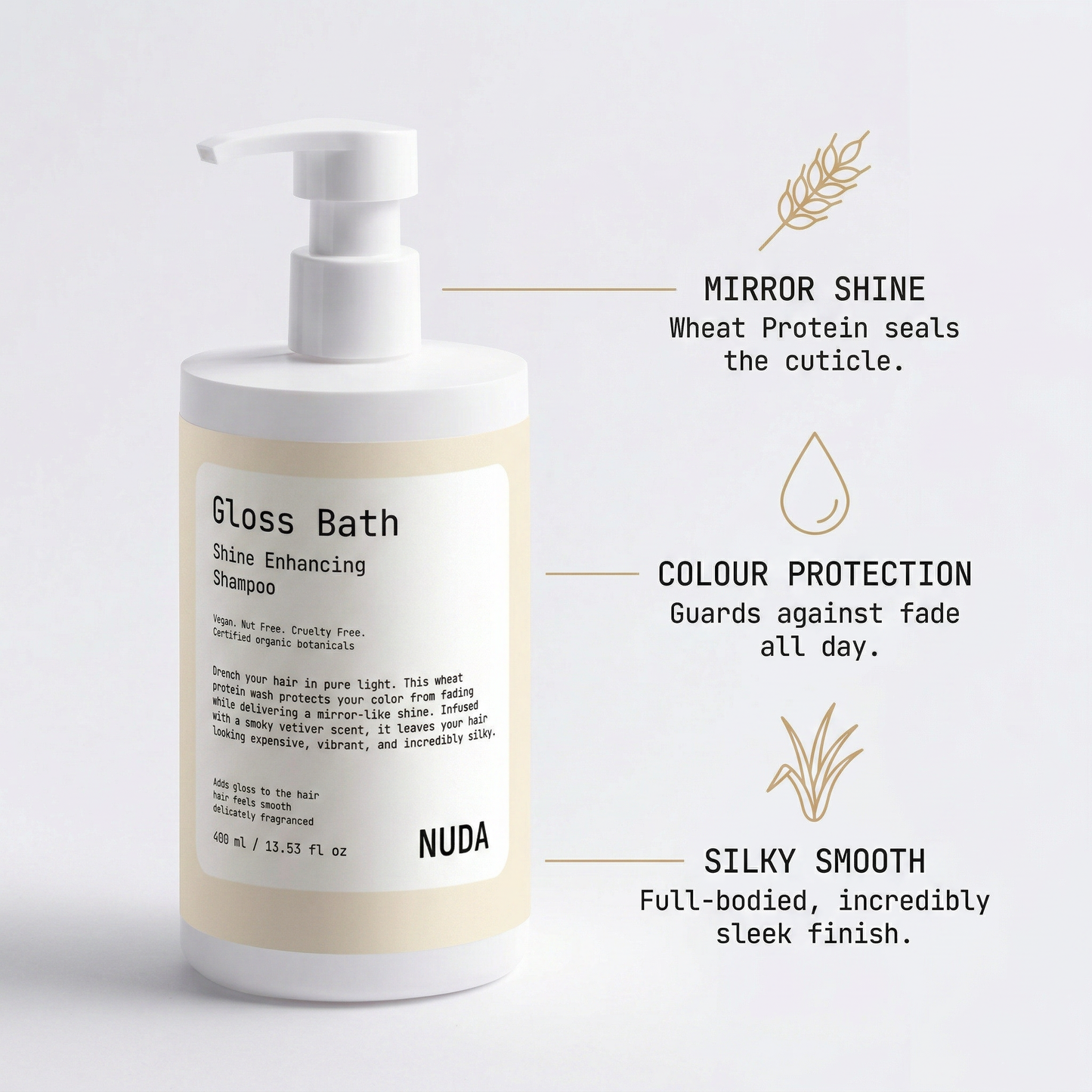 GLOSS BATH texture – smooth and shiny hair shampoo by NUDA