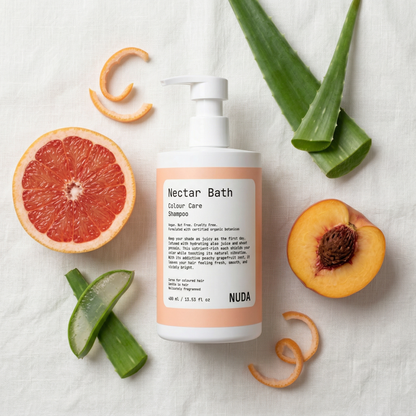NECTAR BATH bottle detail – aloe and wheat protein colour protection shampoo