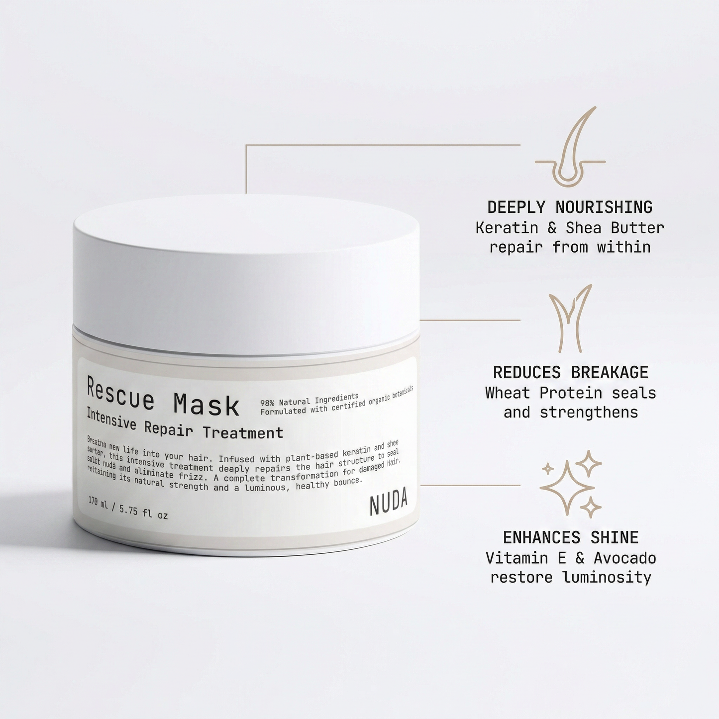 RESCUE MASK detail – NUDA Hair intensive treatment