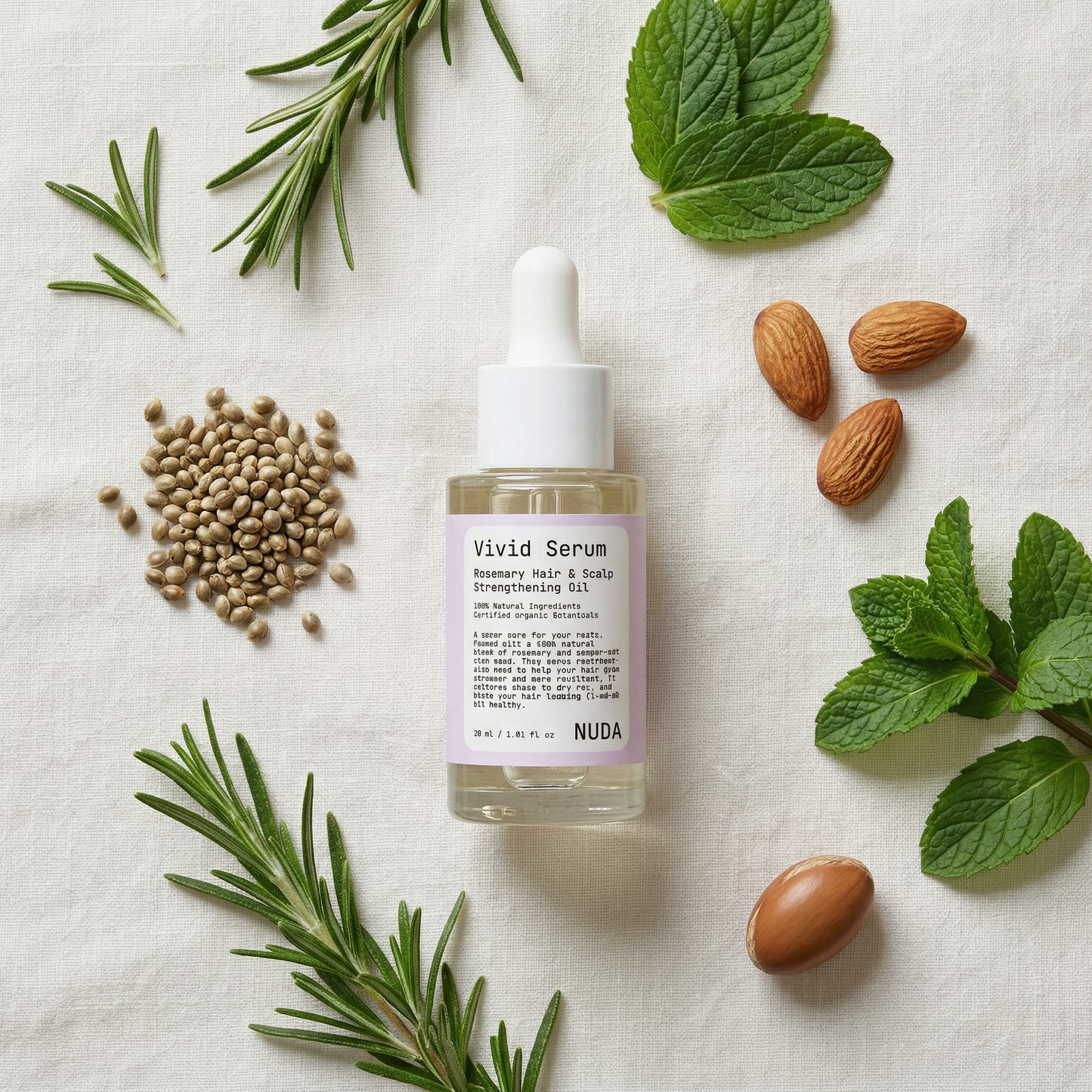 VIVID SERUM dropper detail – rosemary and keratin hair oil
