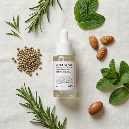 VIVID SERUM dropper detail – rosemary and keratin hair oil